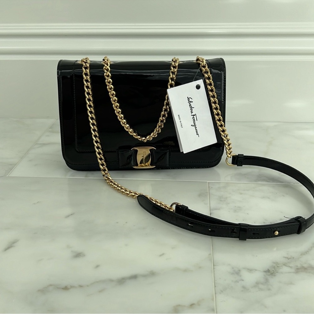 Salvatore Ferragamo Black Patent Crossbody Bag